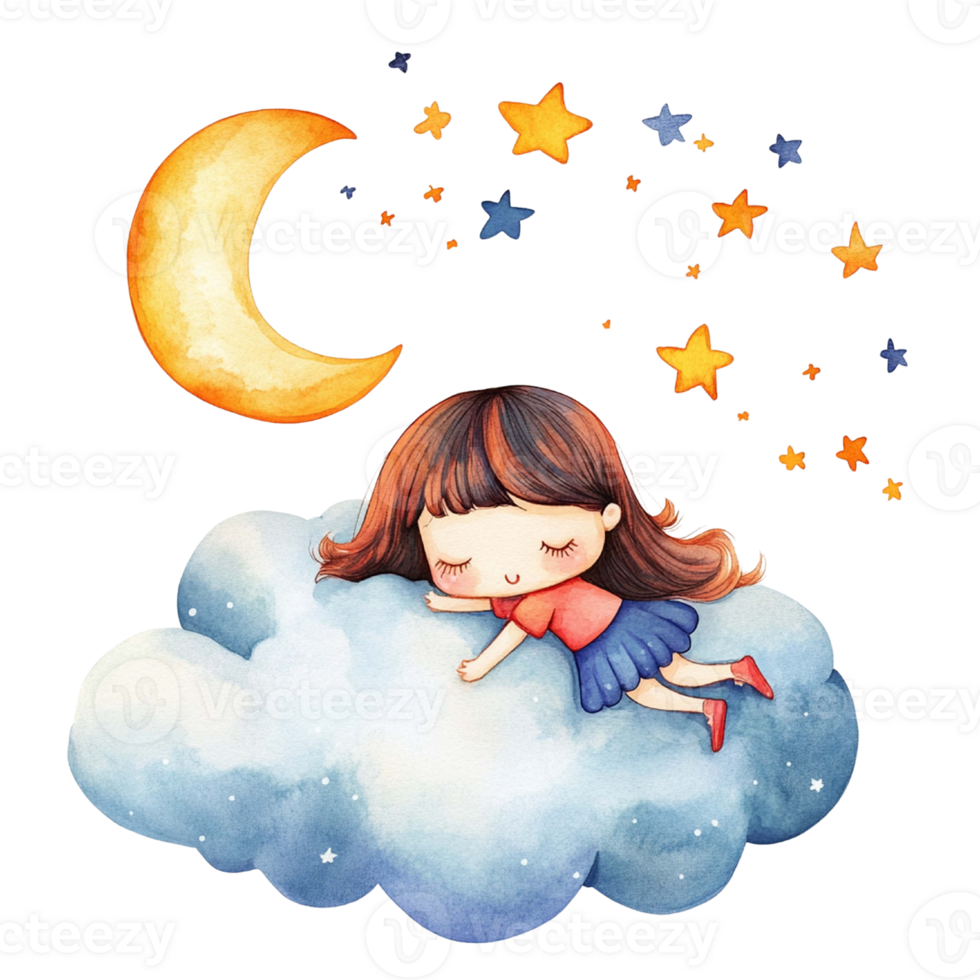 Watercolor Girl Holding Star with Soft Glow png