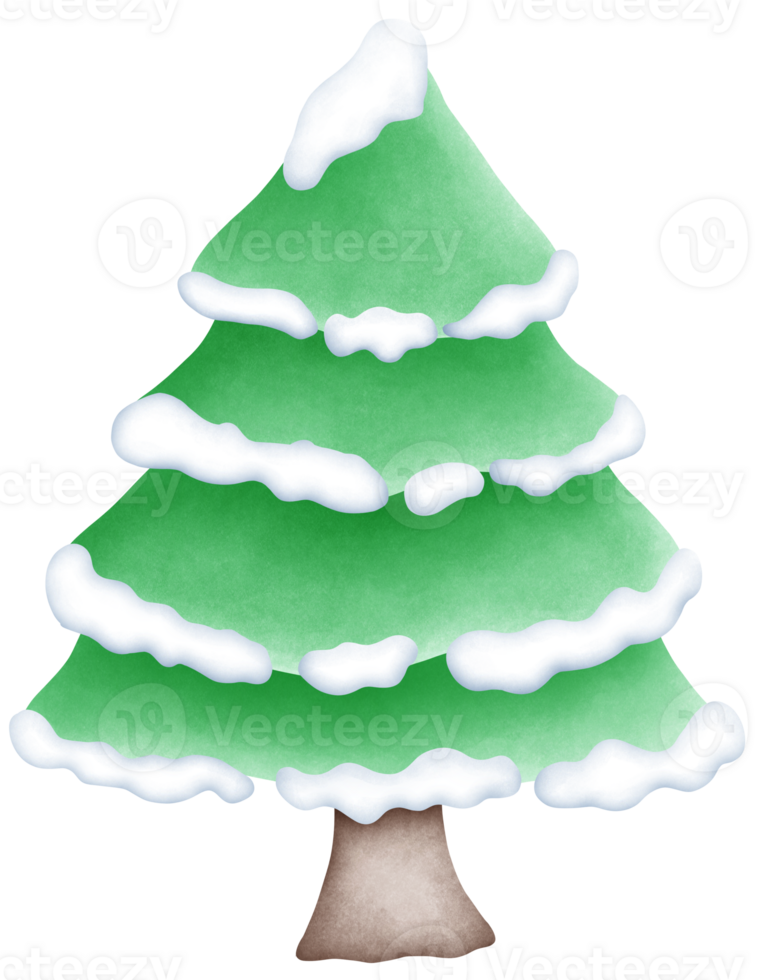 Handcrafted cute Watercolor Christmas Pine Trees with Snow-Covered Branches png
