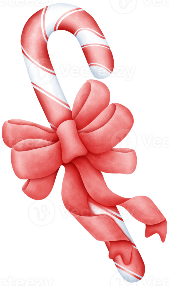 Cute Watercolor red Candy Cane Art with Holiday red Ribbons and Peppermint Stripes Perfect for Christmas Decor png