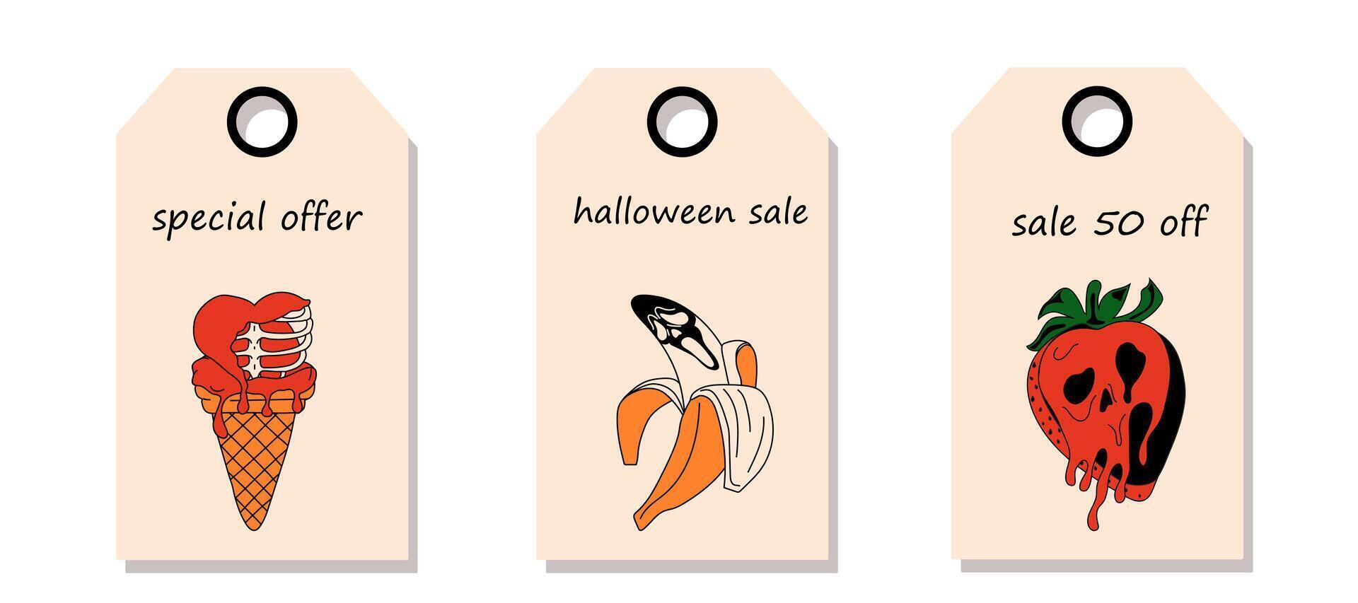 Labels with Halloween food. Halloween sale. vector