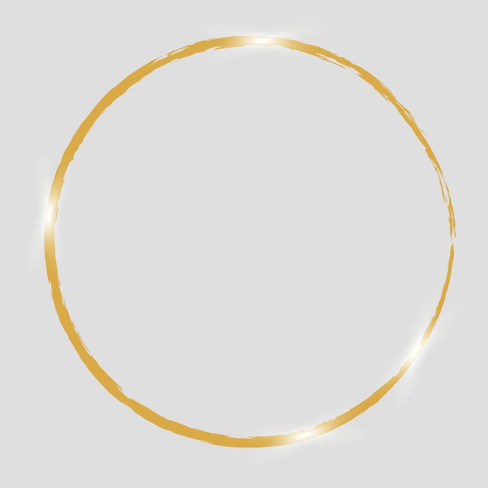 Round golden frames with glow effects. Geometric circle line design elements for wedding, birthday, Christmas, new year vector