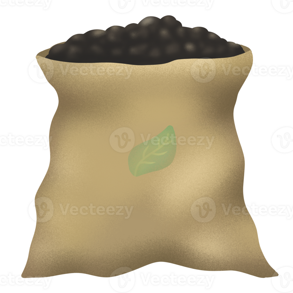 Fertilizer sacks containing dark colored granules png