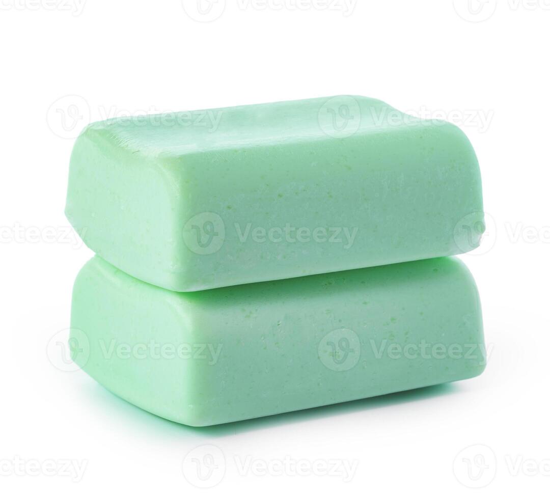Green soap bars isolated on white background. photo