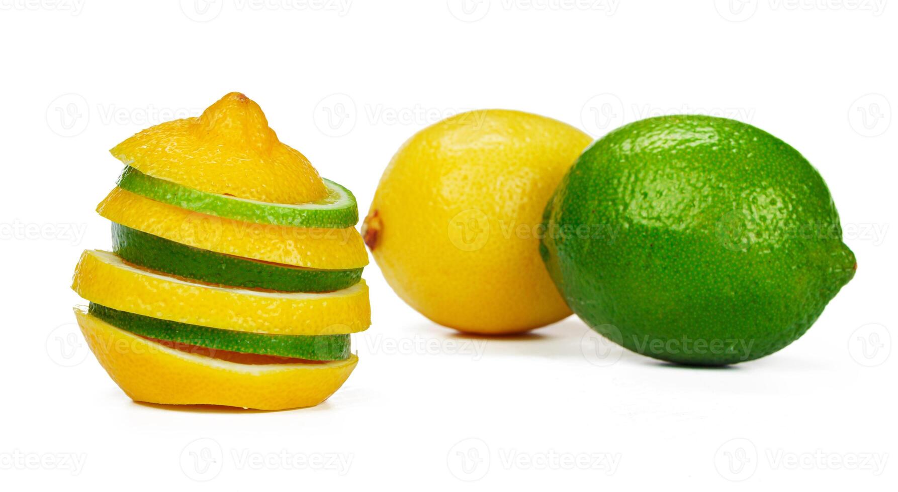 Lemon and lime together isolated on white background photo