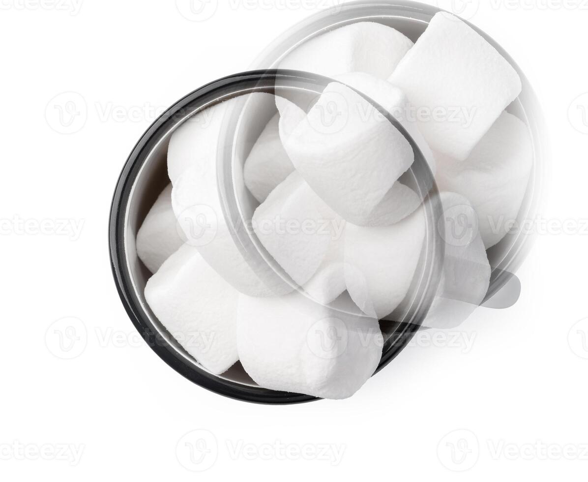 Cup with marshmallows isolated on white background photo