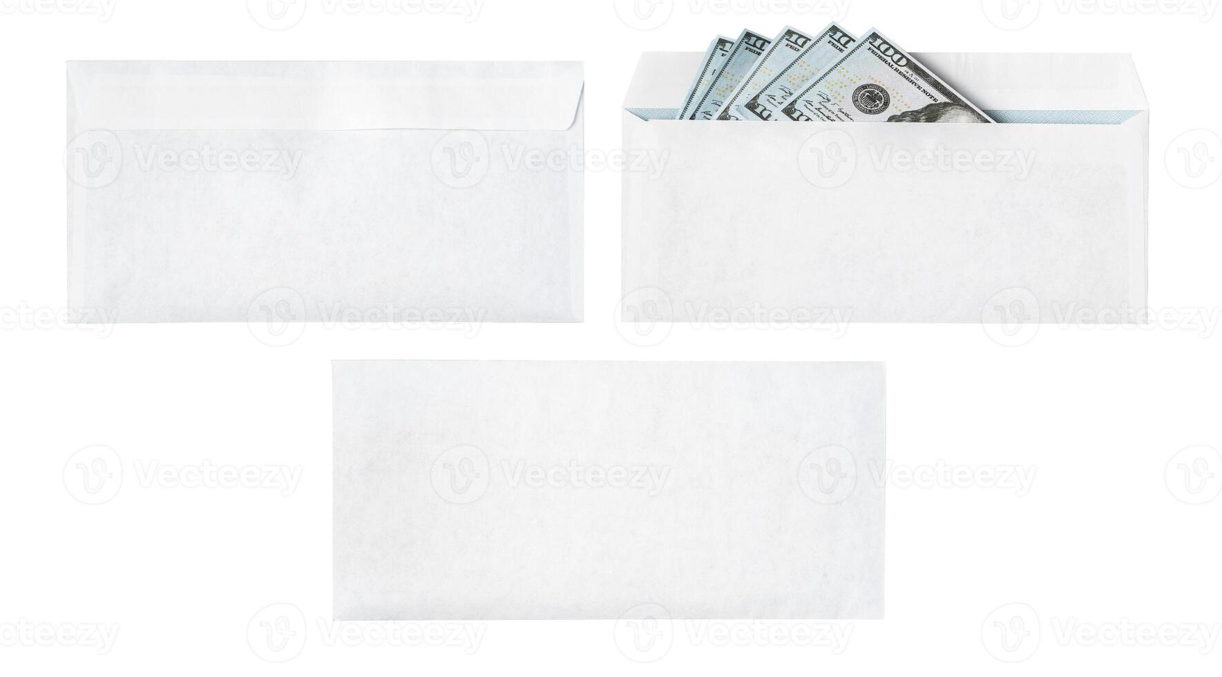 Money dollars in paper envelope on a white background photo