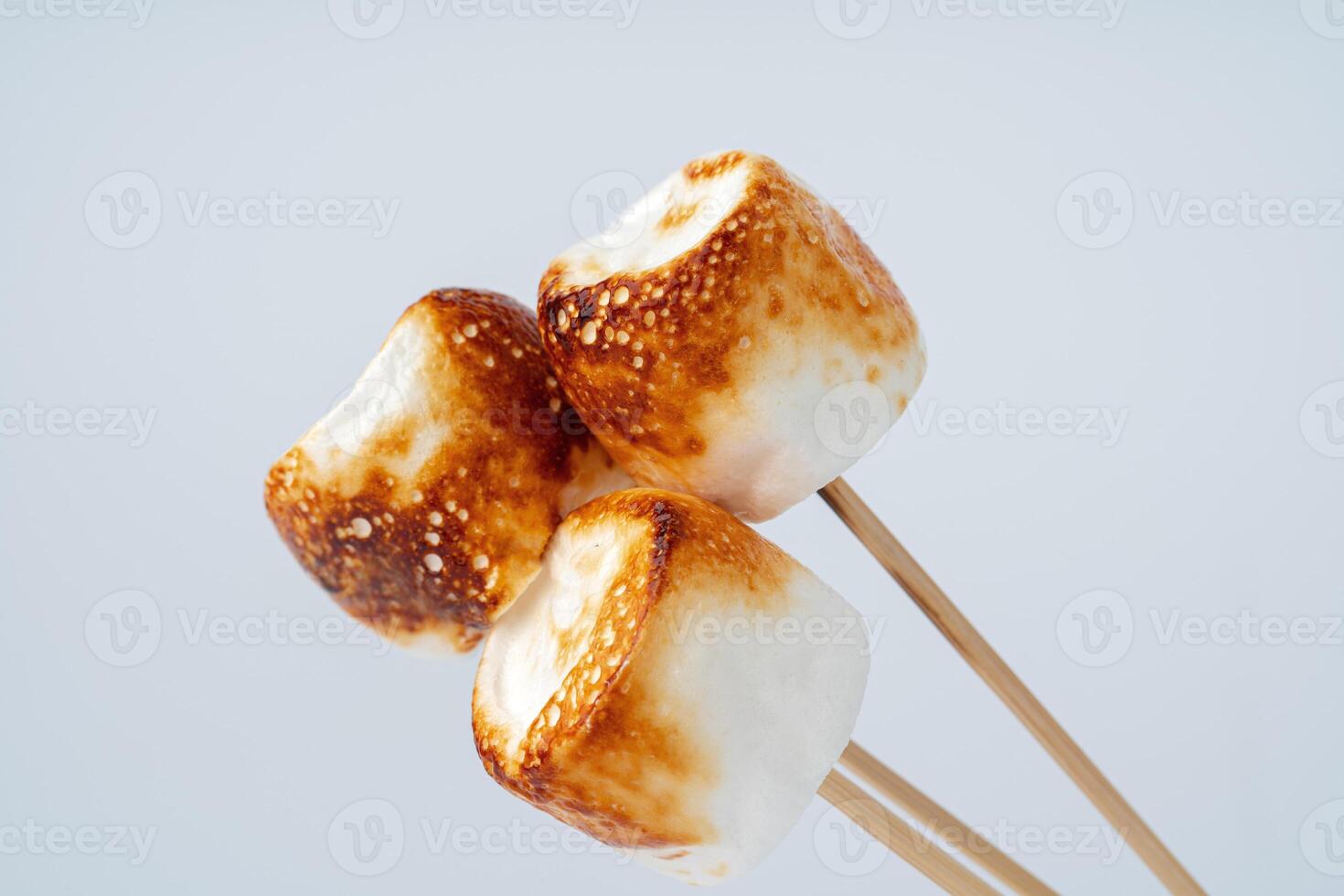 Roasted Marshmallow on a stick, isolated on a white background. photo