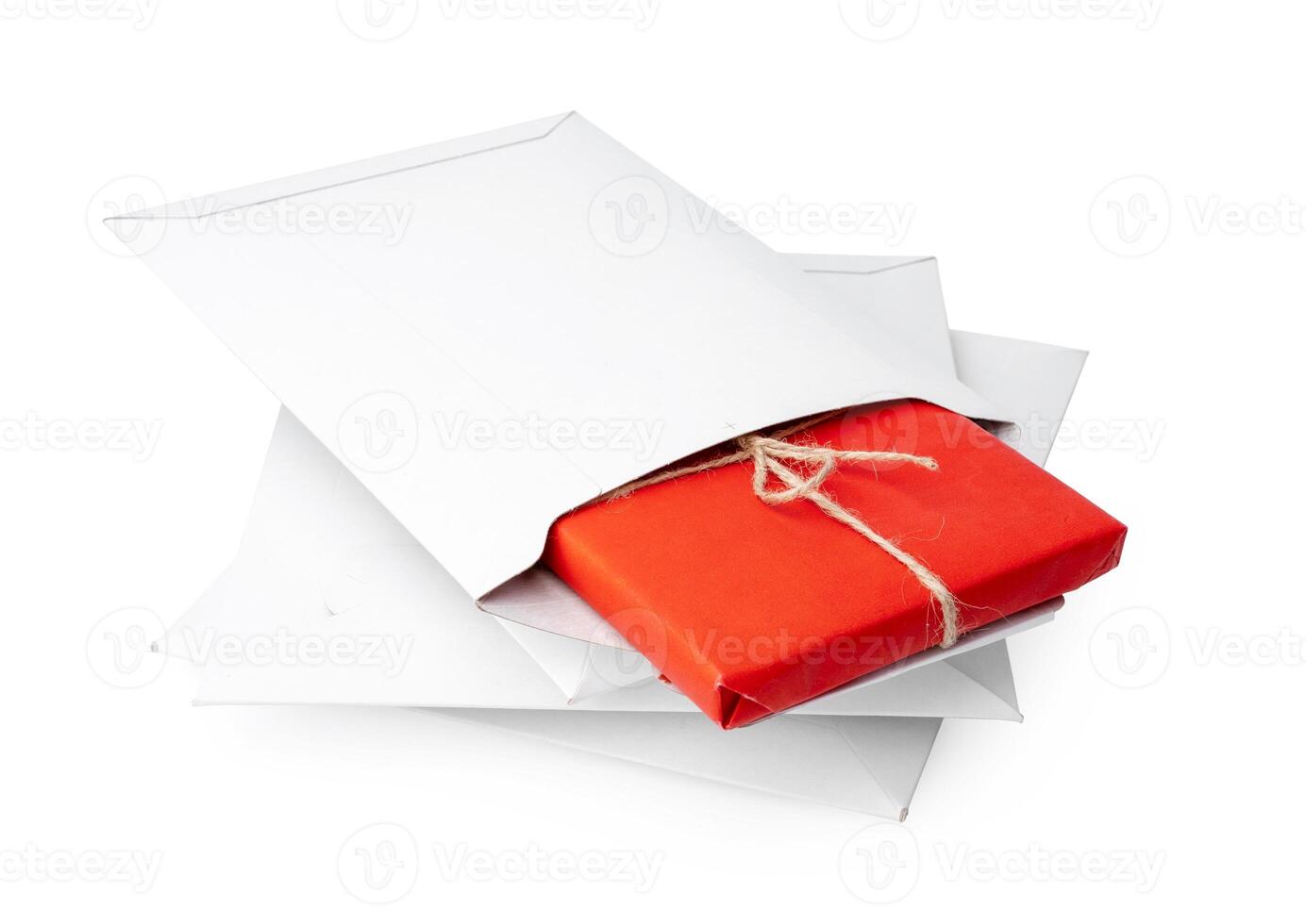 Stack of envelopes on white background photo