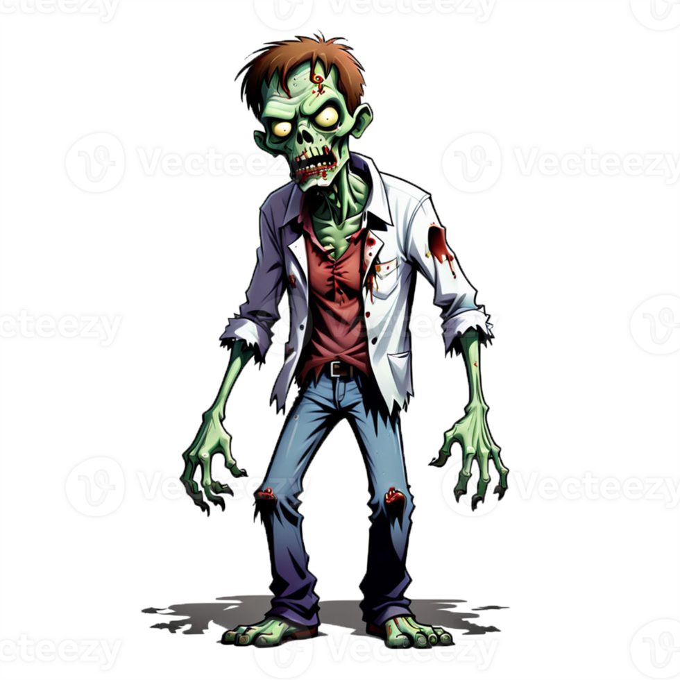 Cartoon zombie character with a white shirt and jeans png