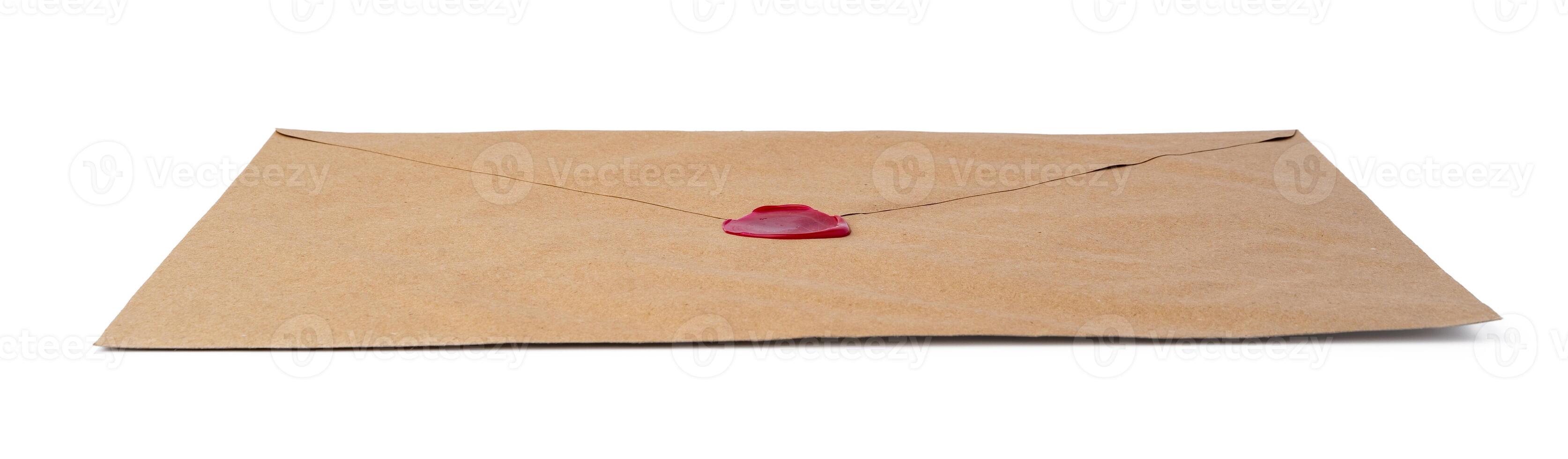 Recycled craft paper envelope isolated white background photo