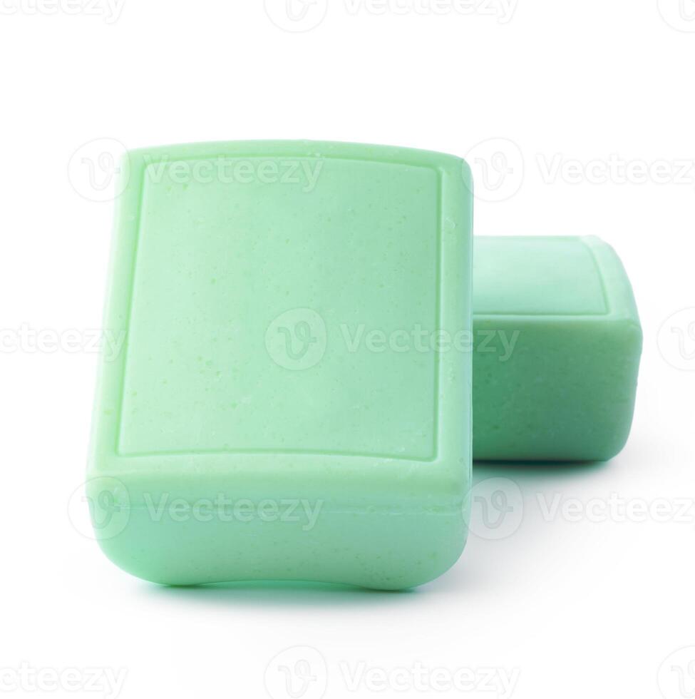Green soap bars isolated on white background. photo