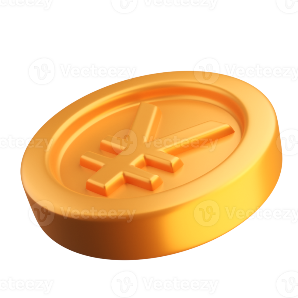 Rendering illustration of yen coin in perspective. Japanese currency. Realistic 3D element for finance concept png