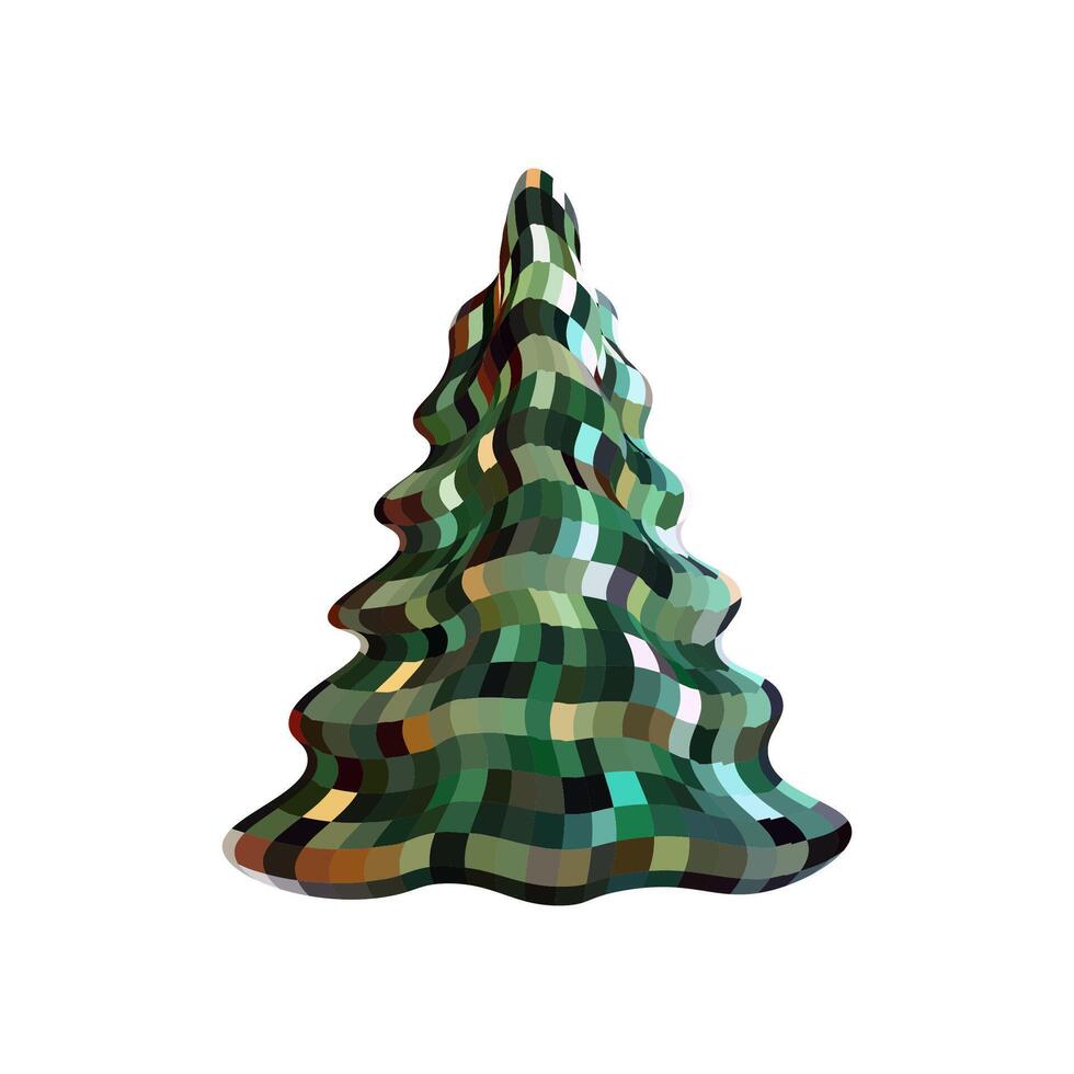 Green Christmas tree, crystal glass, mirror ball, disco New Year and Christmas, mosaic on white background vector