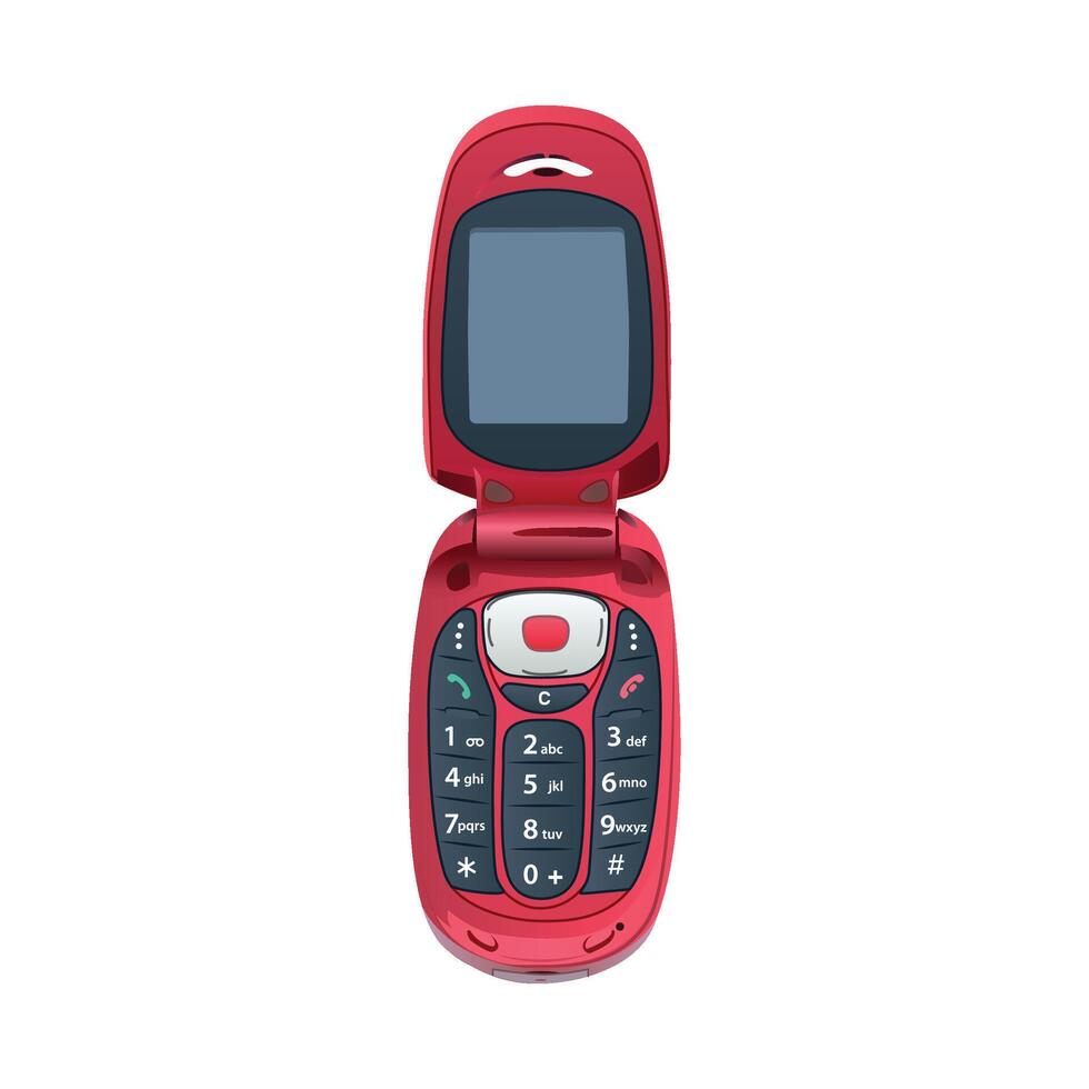 Illustration of Red cell flip phone. Isolated on white background. vector