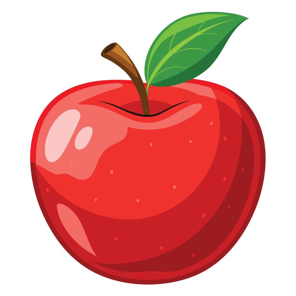 Beautiful juicy red apple fruit icon with green leaf vector