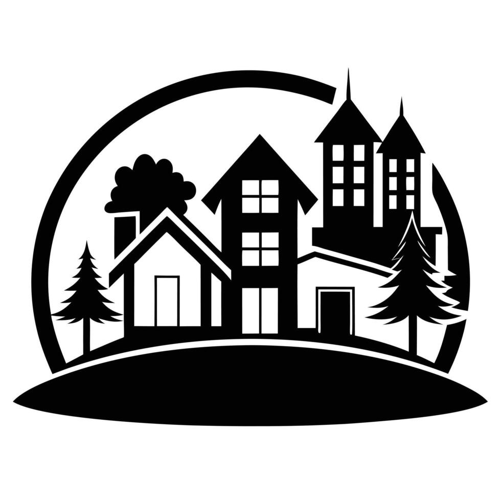 Real estate silhouette art Illustration with white background vector