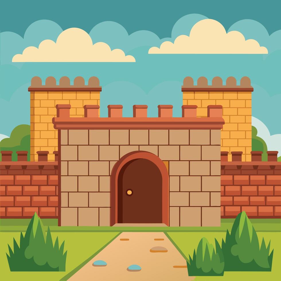 A cartoon of a old castle gate illustration vector