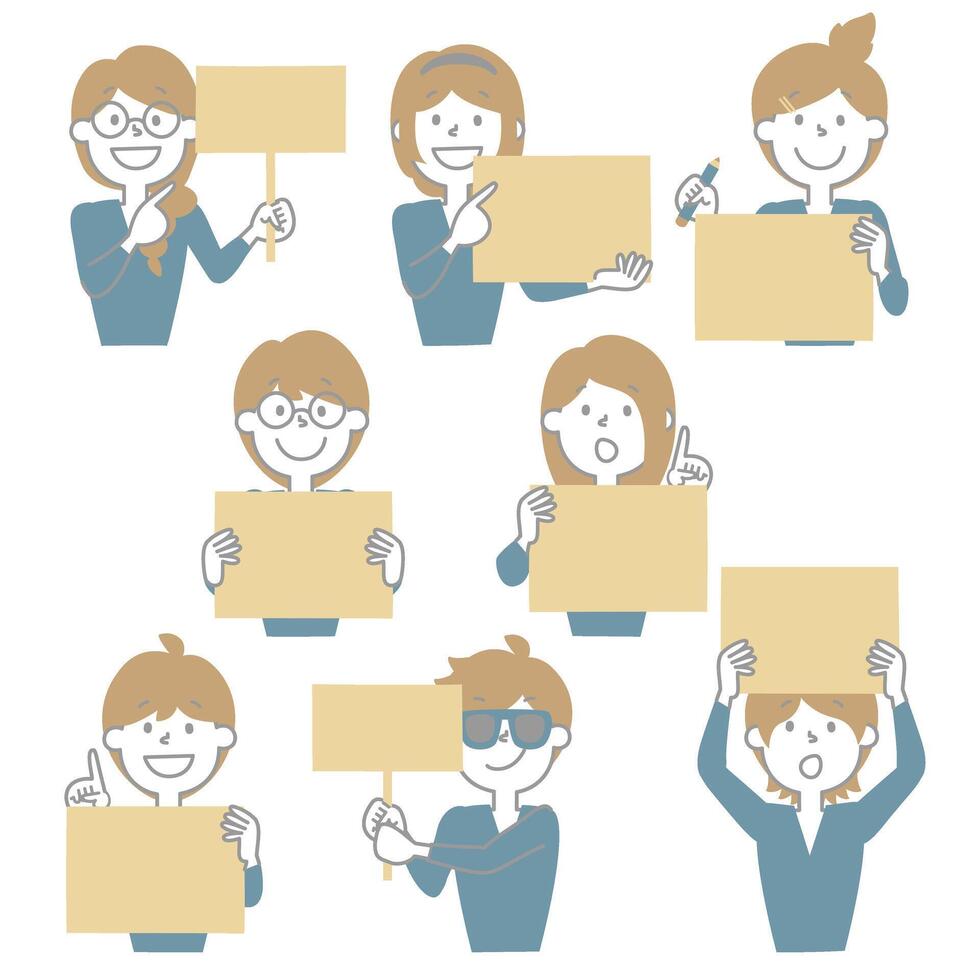 collection set of cute doodle hand draw text box with boy man and girl woman character, speech bubble balloon think speak talk banner vector