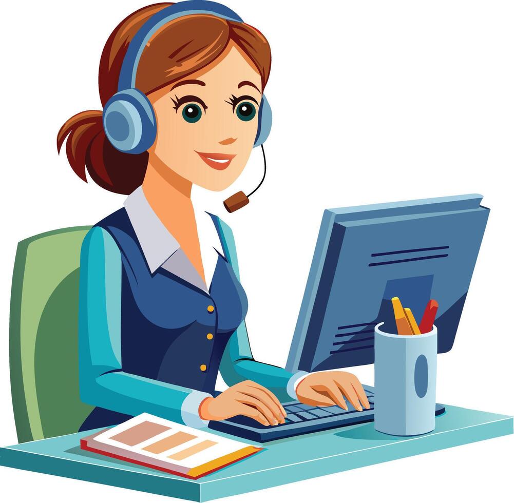 a young female call center agent vector