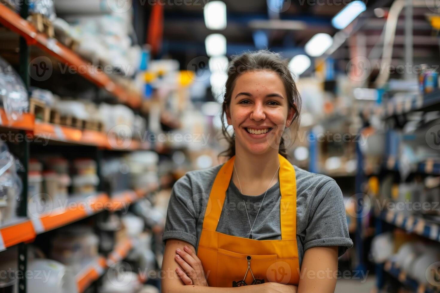 A friendly salesperson in an DIY store. AI generate photo