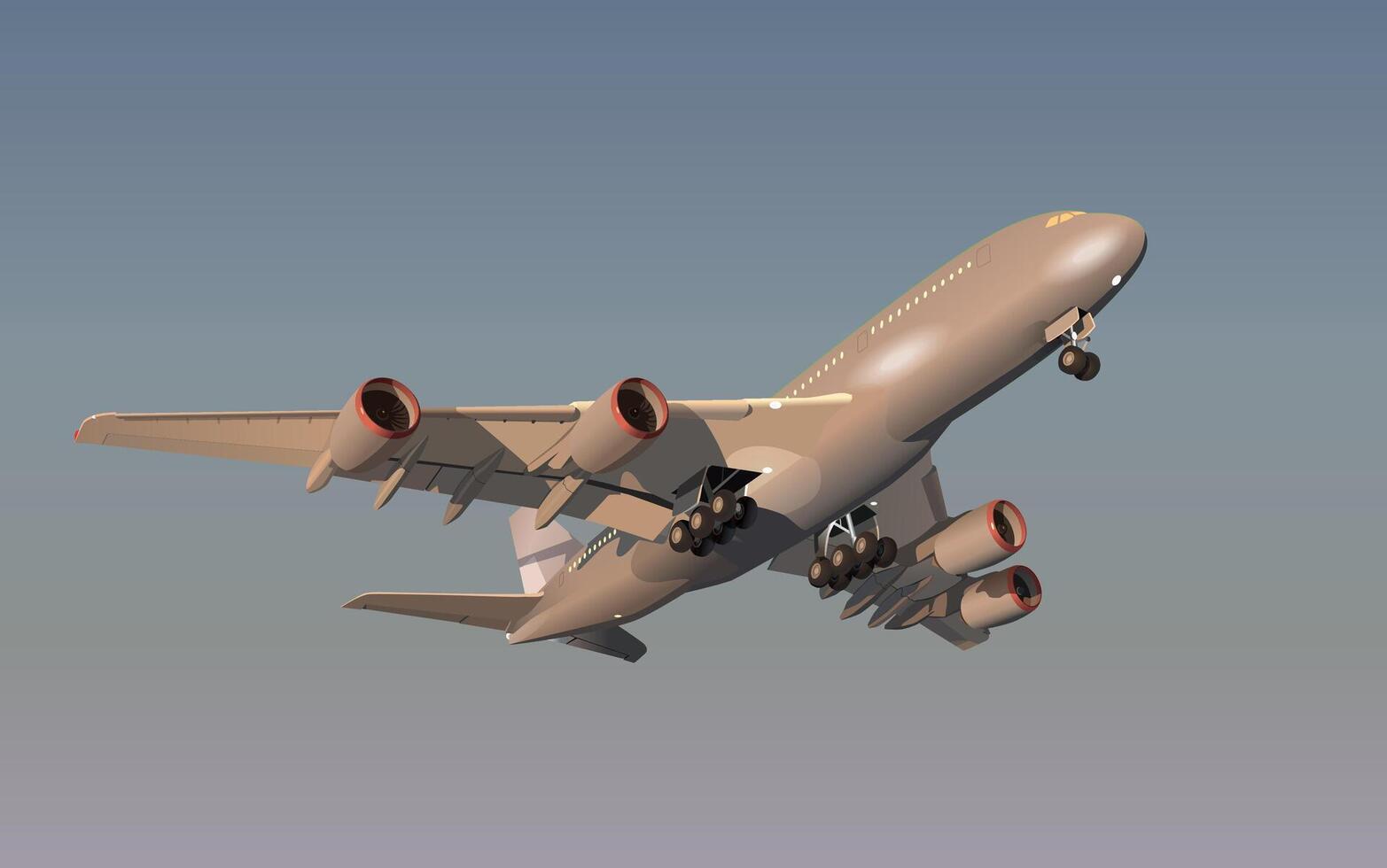 A passenger plane taking off with its lights on. . vector