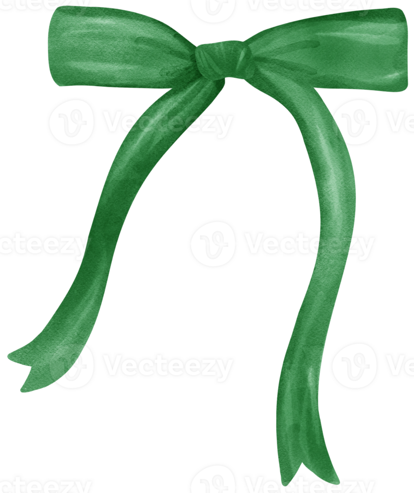 Coquette Green Ribbon Bow Watercolor Vintage Christmas Bow Painting in Retro Style png