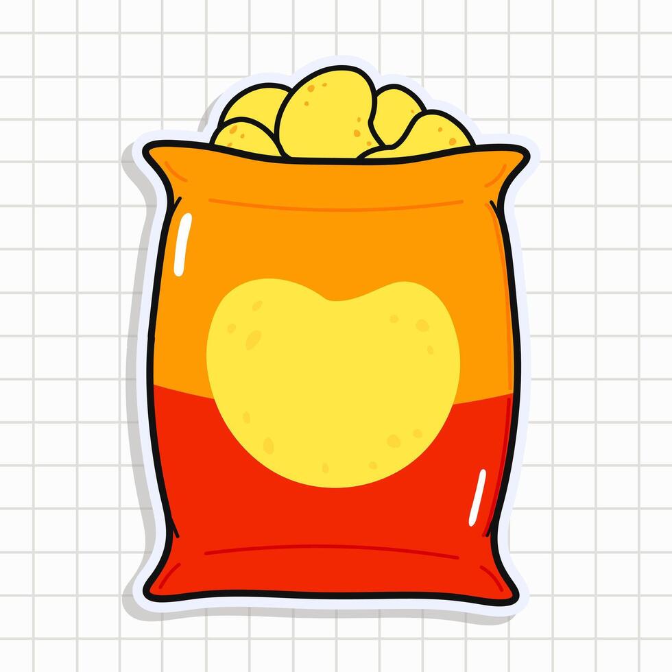 Cute funny Chips sticker. hand drawn cartoon kawaii character illustration icon. Isolated on background. Chips card character concept vector