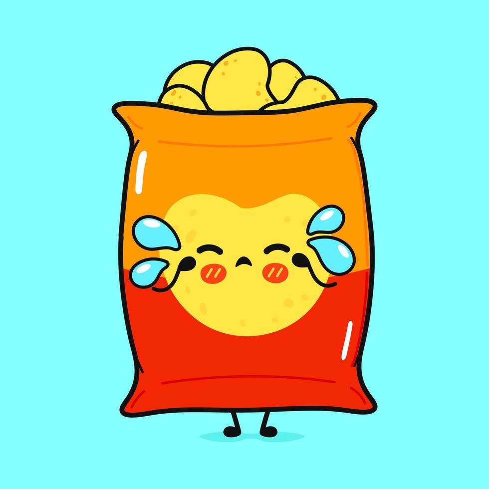 Crying Chips character. hand drawn cartoon kawaii character illustration icon. Isolated on blue background. Sad Chips character concept vector