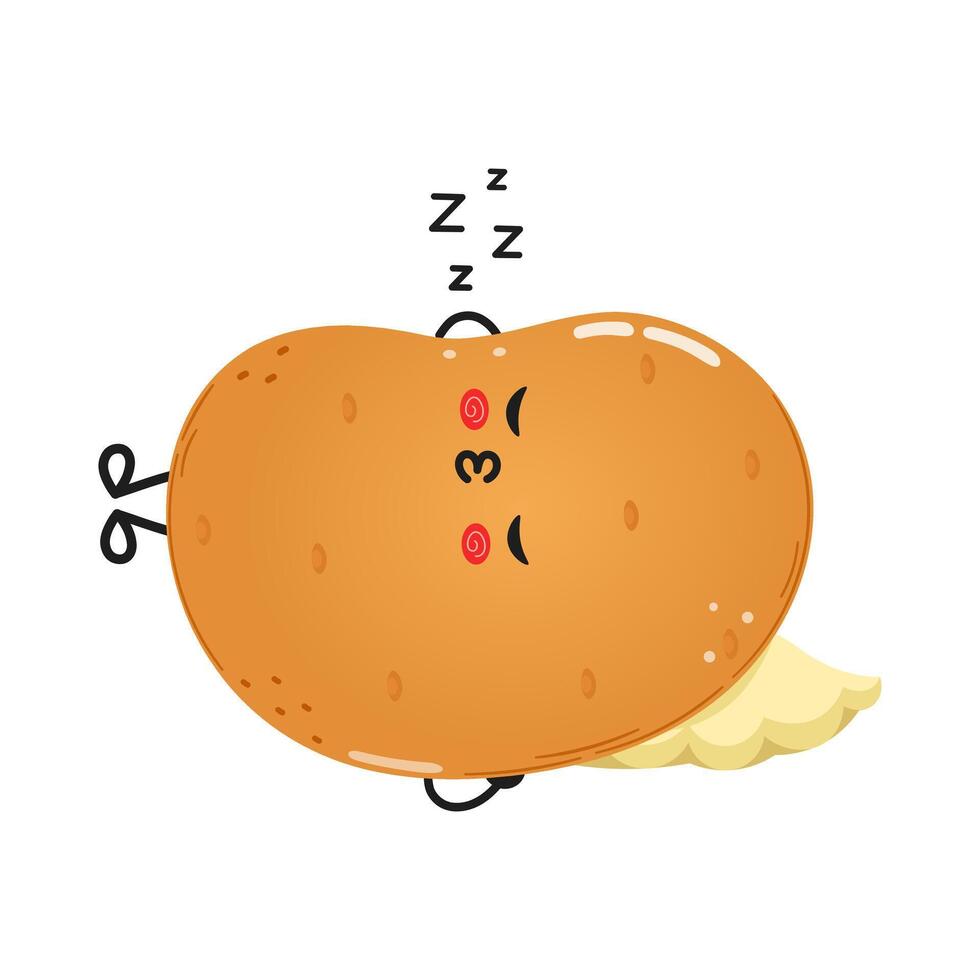 Potato sleeping character. hand drawn cartoon kawaii character illustration icon. Isolated on white background. Potato sleep character concept vector