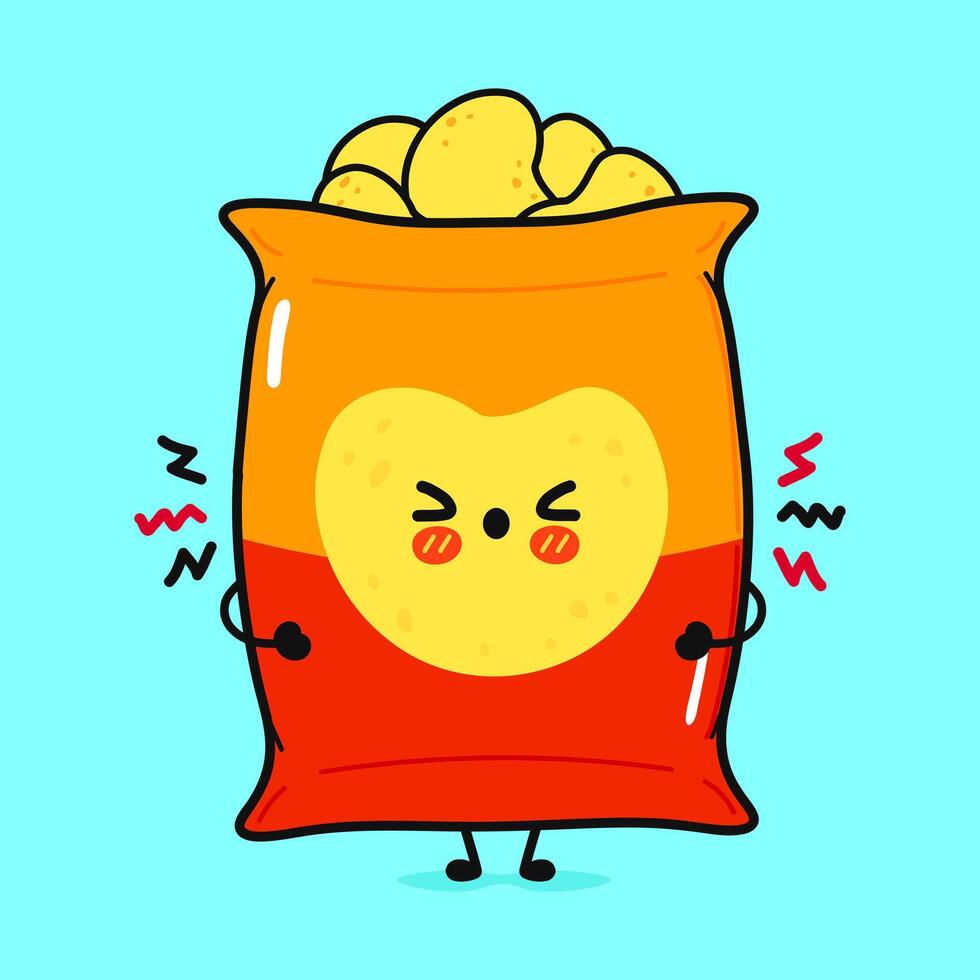 Angry Chips character. hand drawn cartoon kawaii character illustration icon. Isolated on blue background. Sad Chips character concept vector