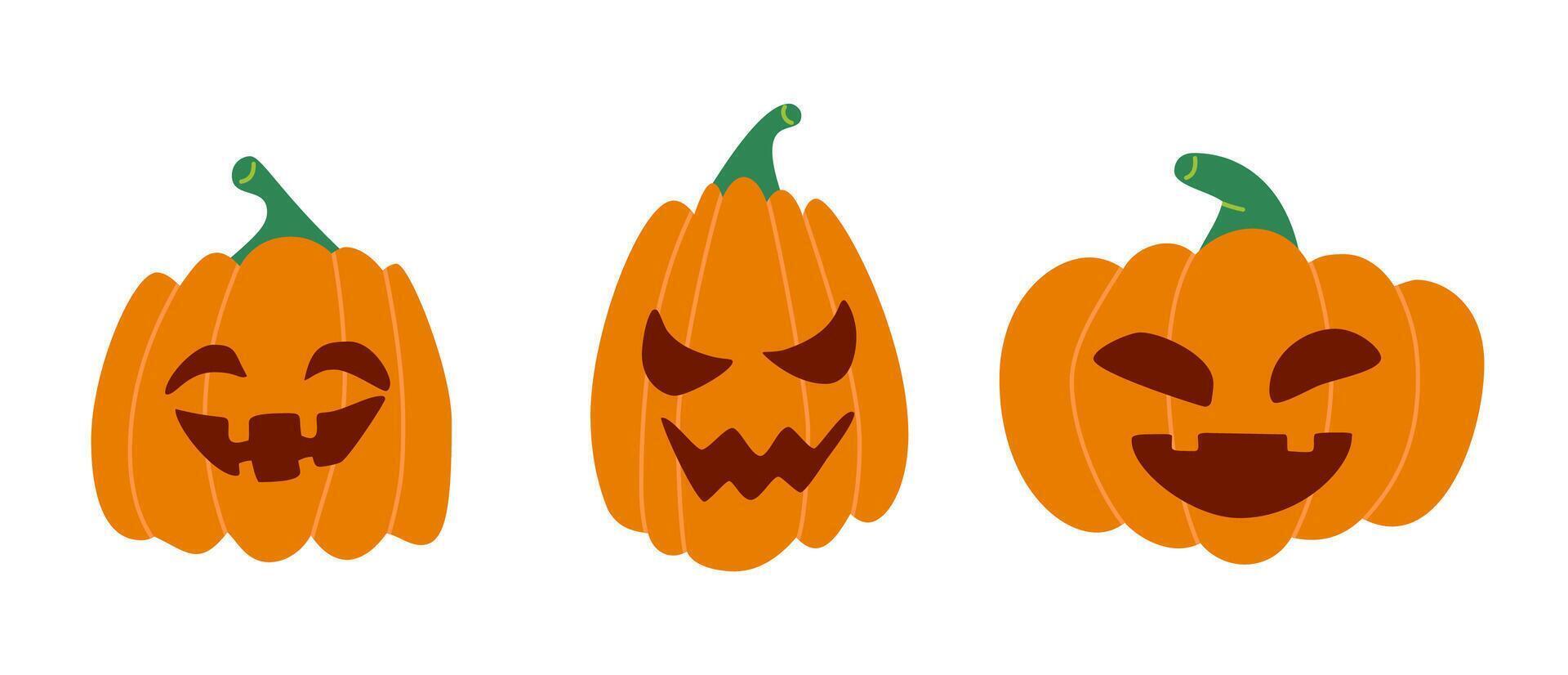 Set pumpkin on white background. Orange pumpkin with smile for your design for holiday Halloween. illustration vector