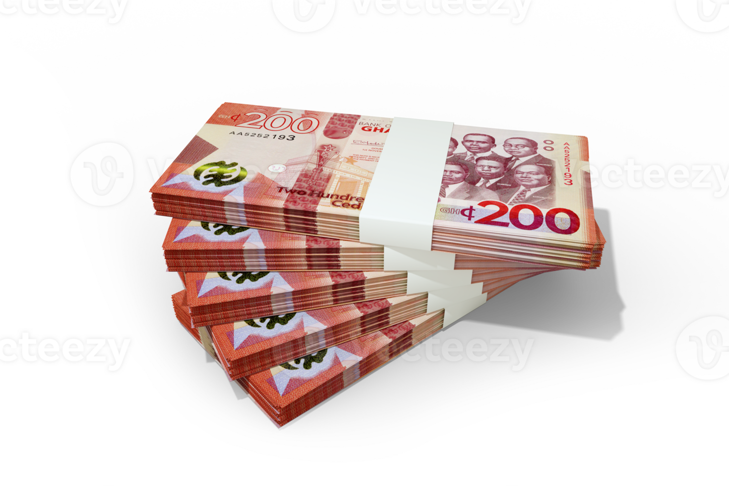 3d rendering of Stacks of Ghanaian cedi notes. bundles of Ghanaian currency notes isolated on transparent background png