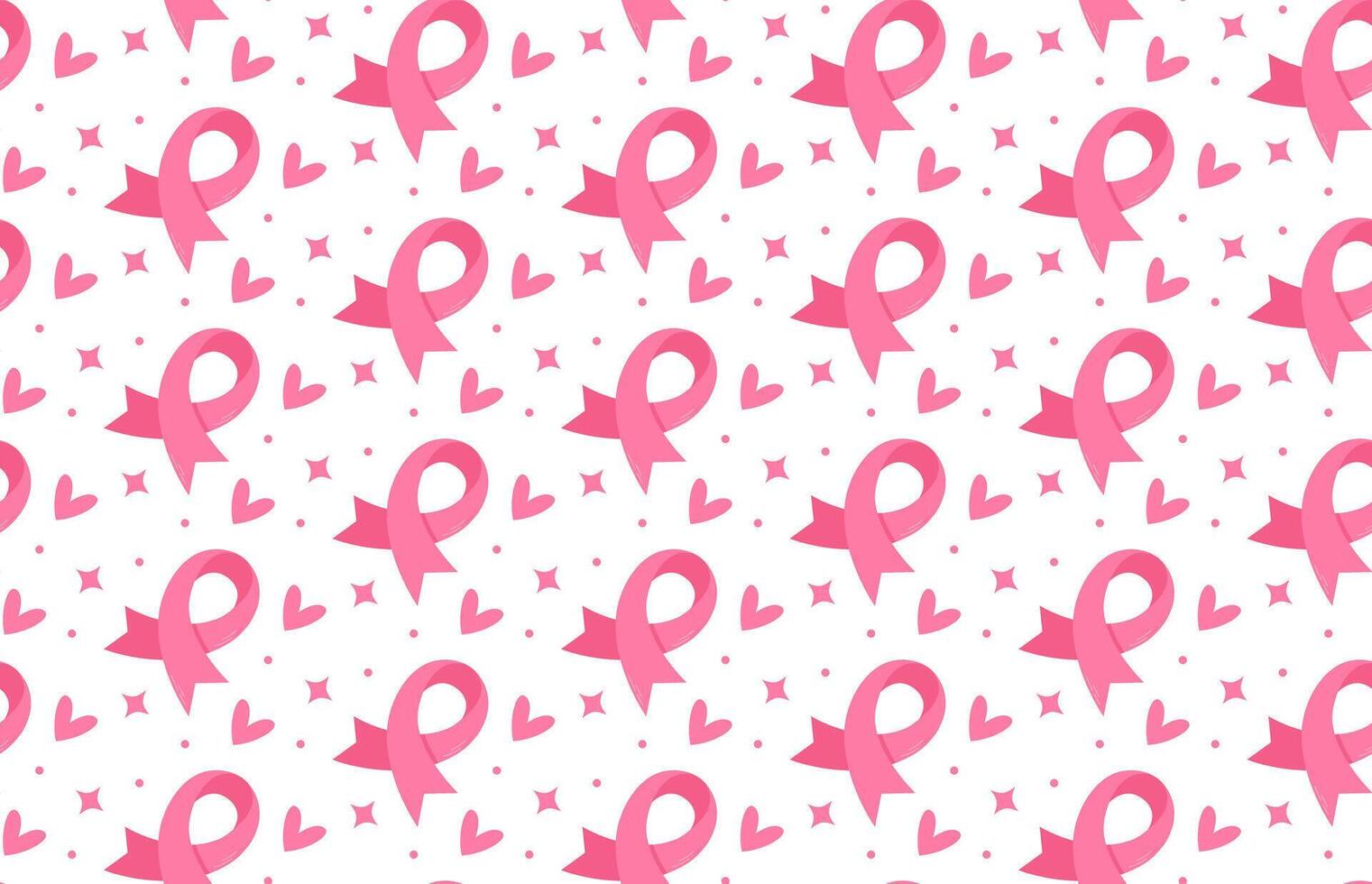 Breast cancer awareness month seamless pattern, pink ribbon and hearts vector