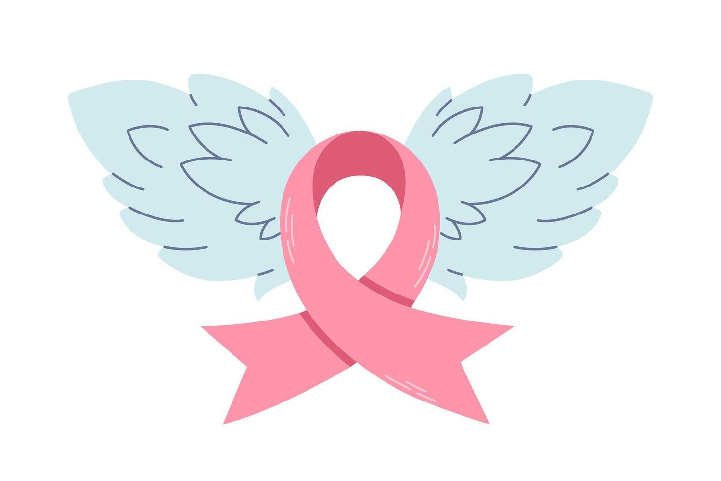 Pink ribbon with angel wings spread as a symbol of hope and support vector