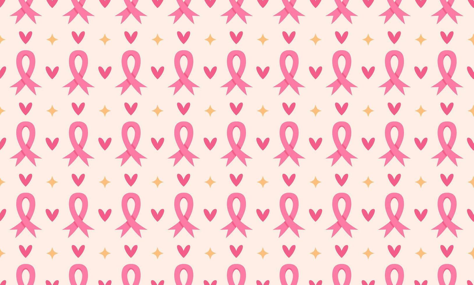 Breast cancer awareness month seamless pattern, pink ribbon and hearts vector