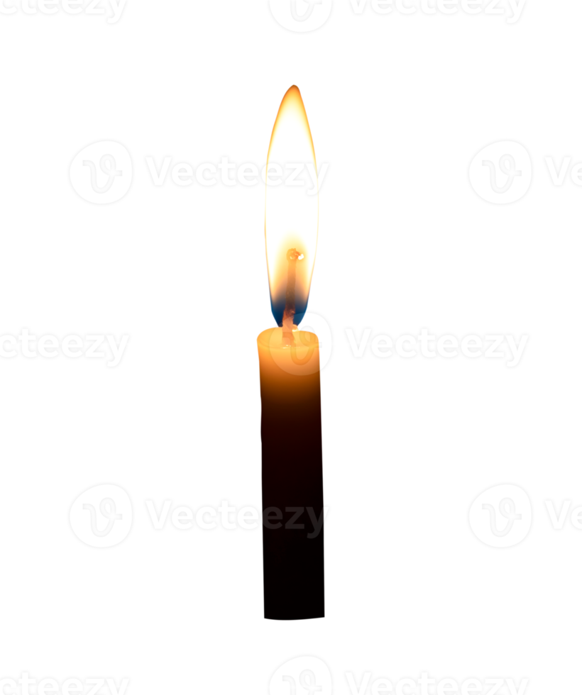A single burning candle flame or light glowing on a small white candle isolated with clipping path in file format png