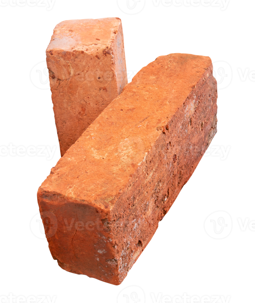 Side view of old red or orange bricks in stack isolated with clipping path in file format png