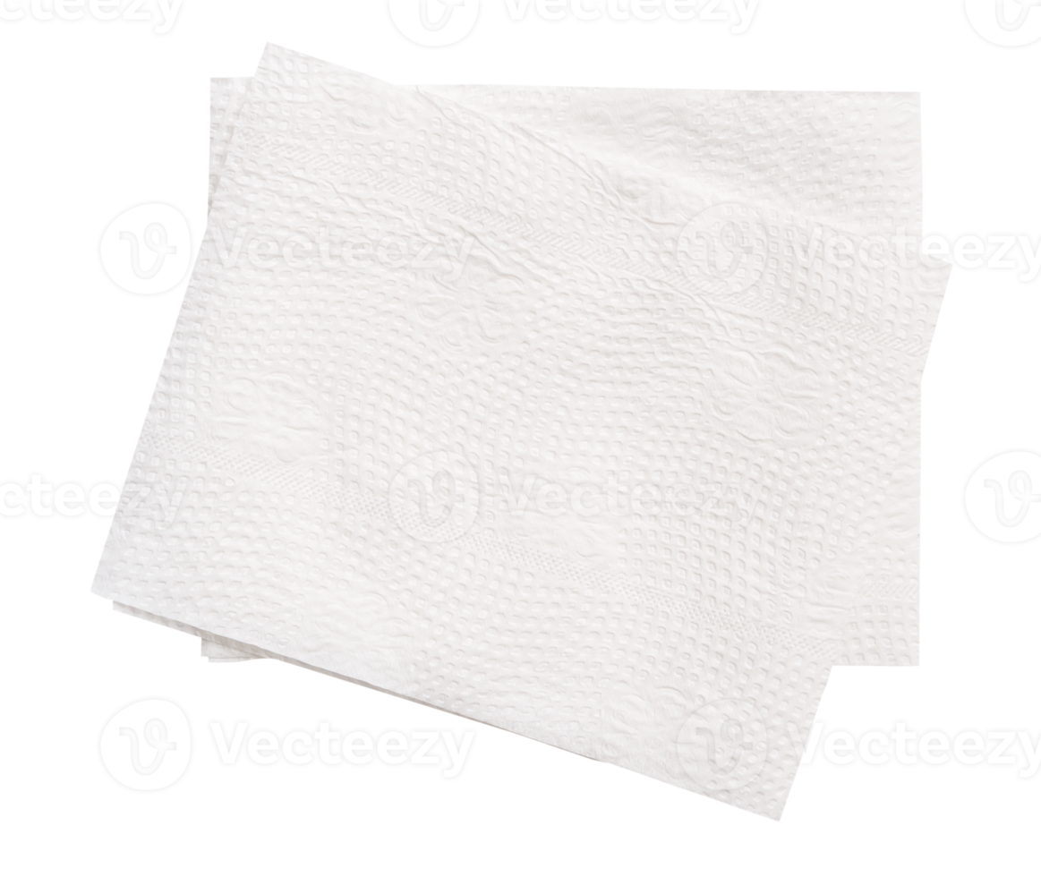 Top view of two folded white tissue paper in stack isolated in file format png