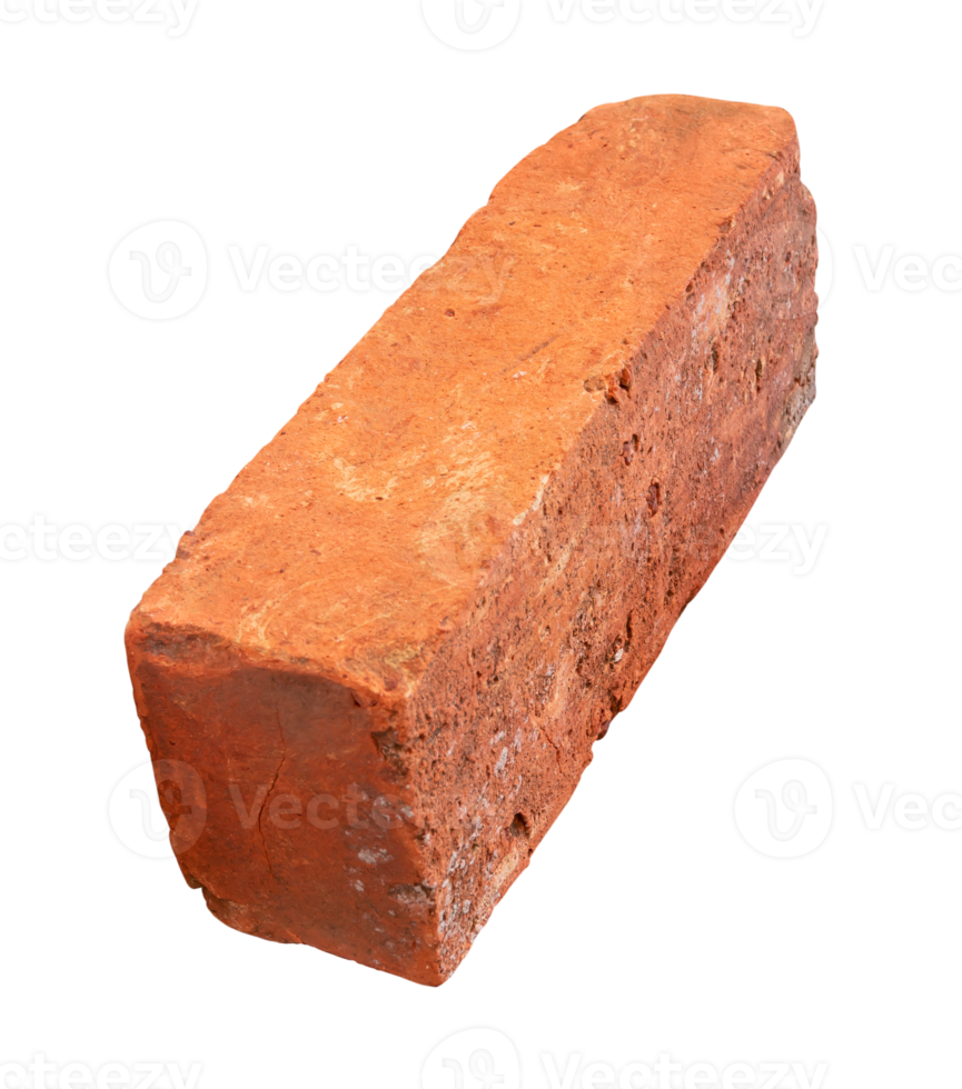 Side view of old red or orange brick isolated in file format png