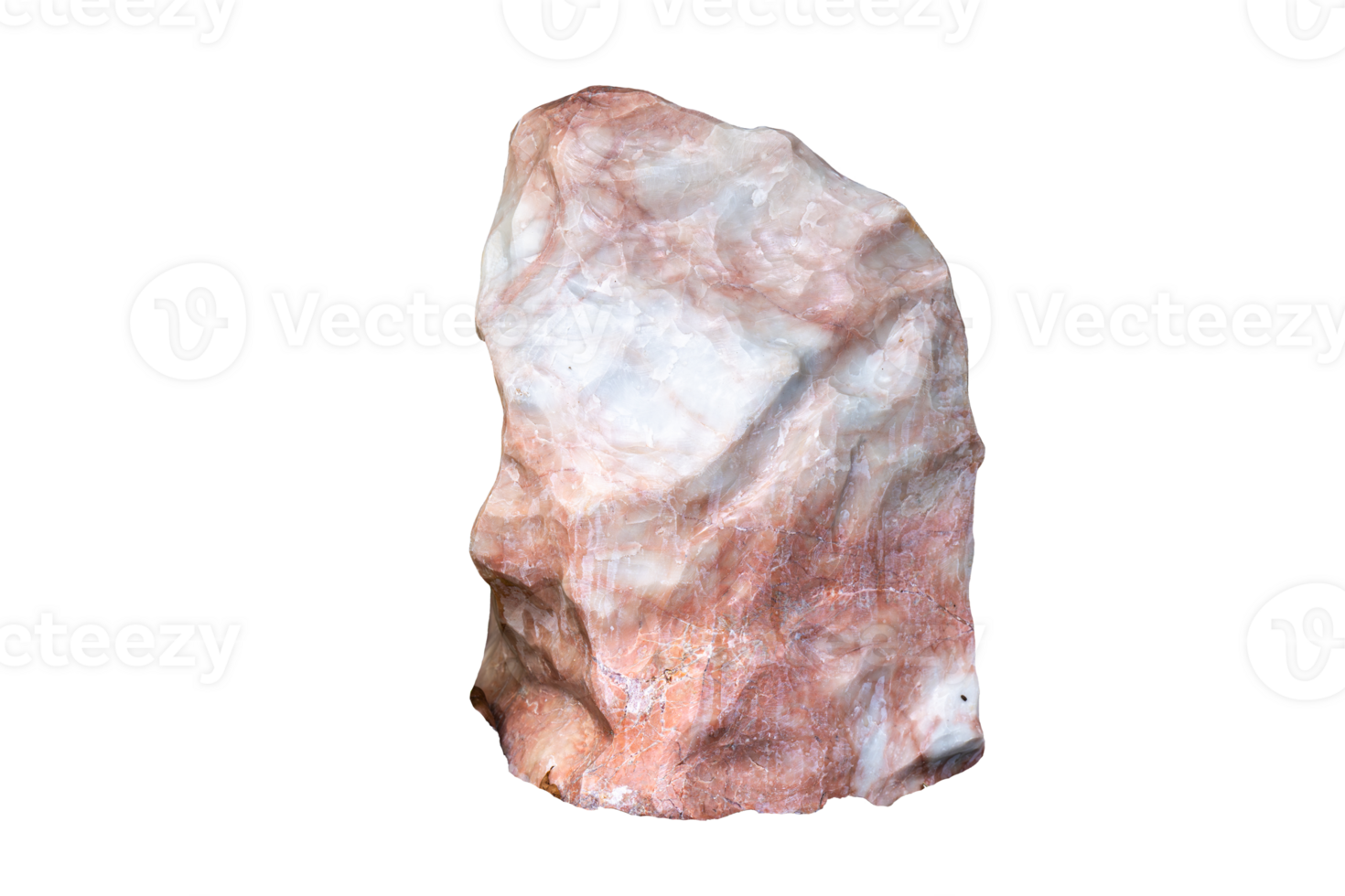 Natural white and pink rock marble on isolated background. Macro mineral stone Wollastonite. Rocky used for garden decoration. Clipping path for Zen. Boulder texture. png