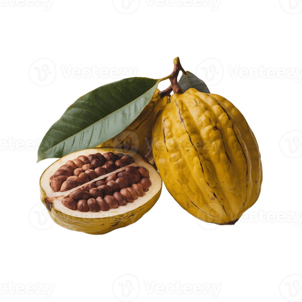 cocoa pod with leaves and seeds png