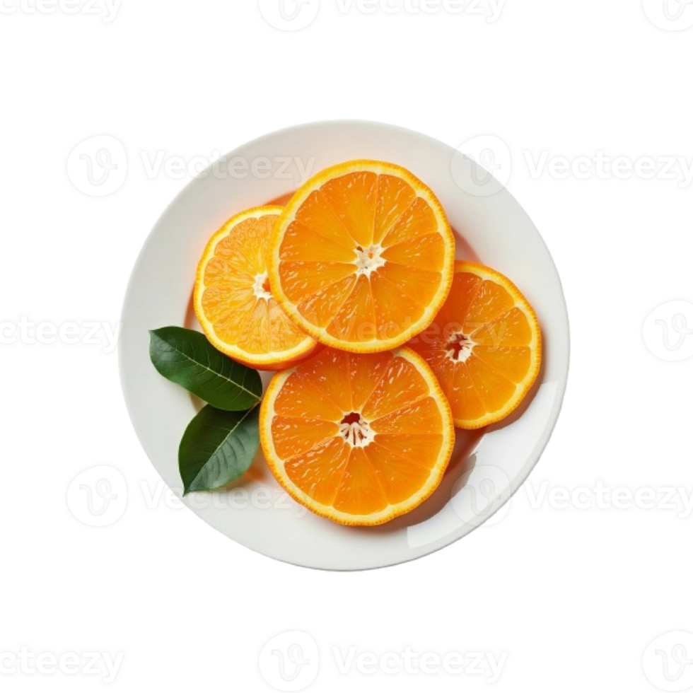 orange slices on a plate with leaves on it png