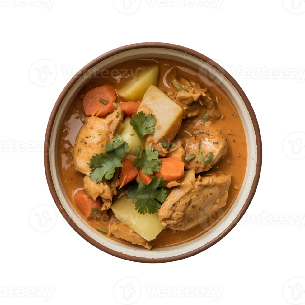 chicken curry with vegetables and potatoes in a bowl on a transparent background png
