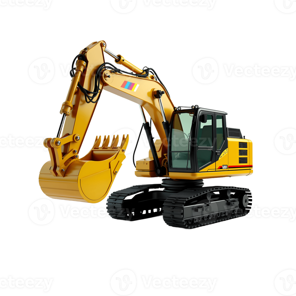 a yellow excavator on a transparent background png