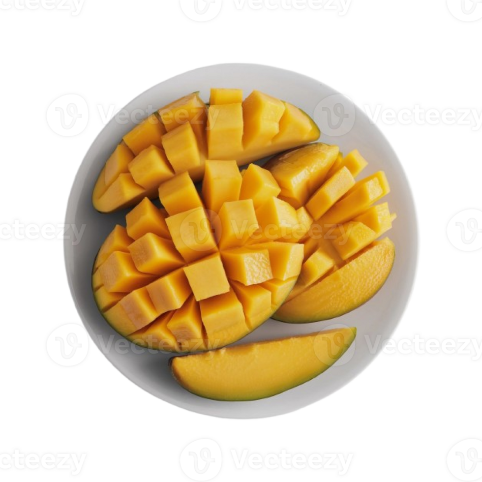 mango slices on a plate with a transparent background png