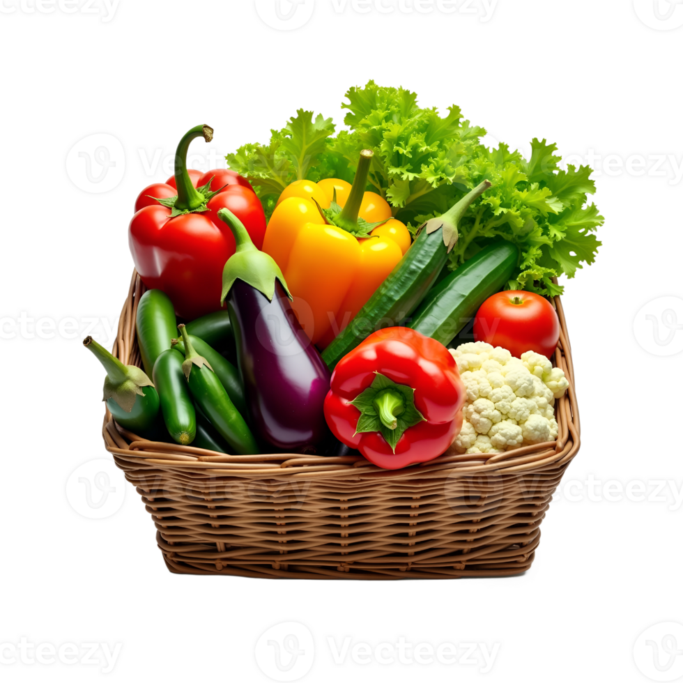vegetables in wicker basket on transparent background png
