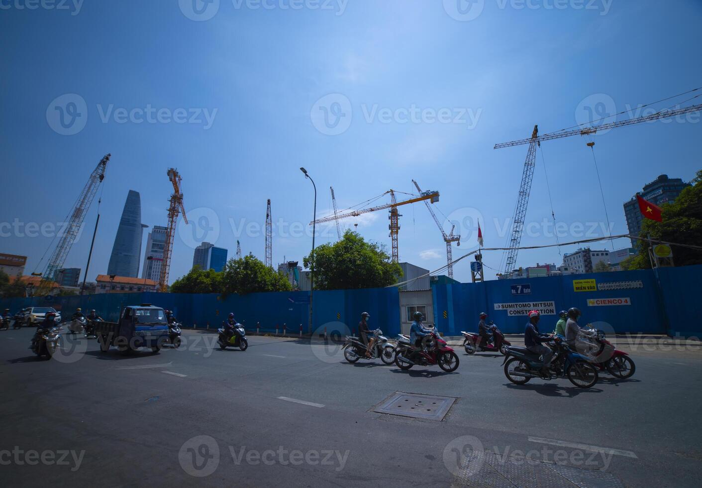 Crane at the under construction in Ho Chi Minh Vietnam wide shot photo