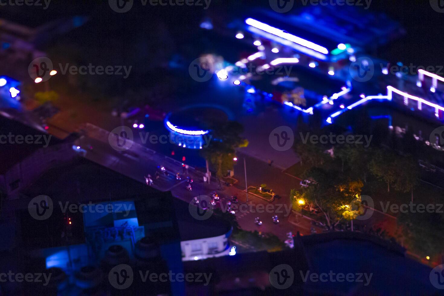 A night miniature traffic jam in Ho Chi Minh Vietnam high angle tiltshift photo