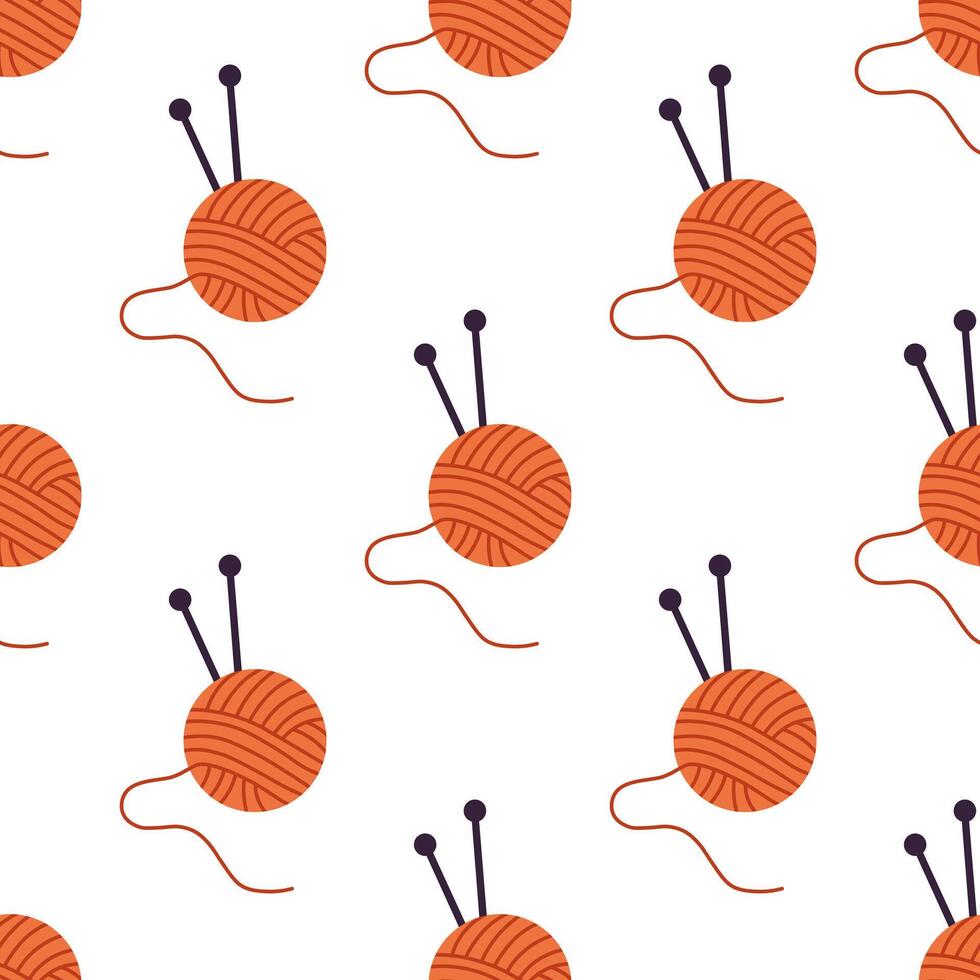 Seamless pattern with a knitting ball and knitting needles on a white background. vector