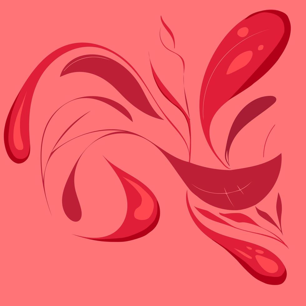 Abstract Red Floral Design. Abstract floral design with red and pink colors, featuring swirling lines and leaf shapes. Minimalistic and creative artwork with vivid color tones. vector